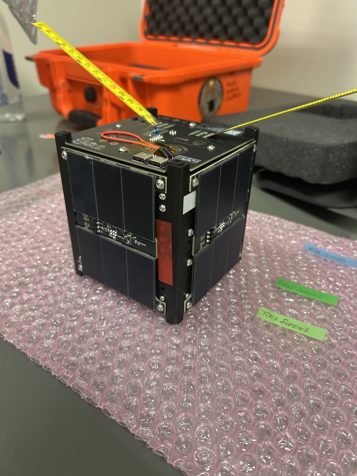 Assembled PROVES CubeSat engineering unit with solar panels